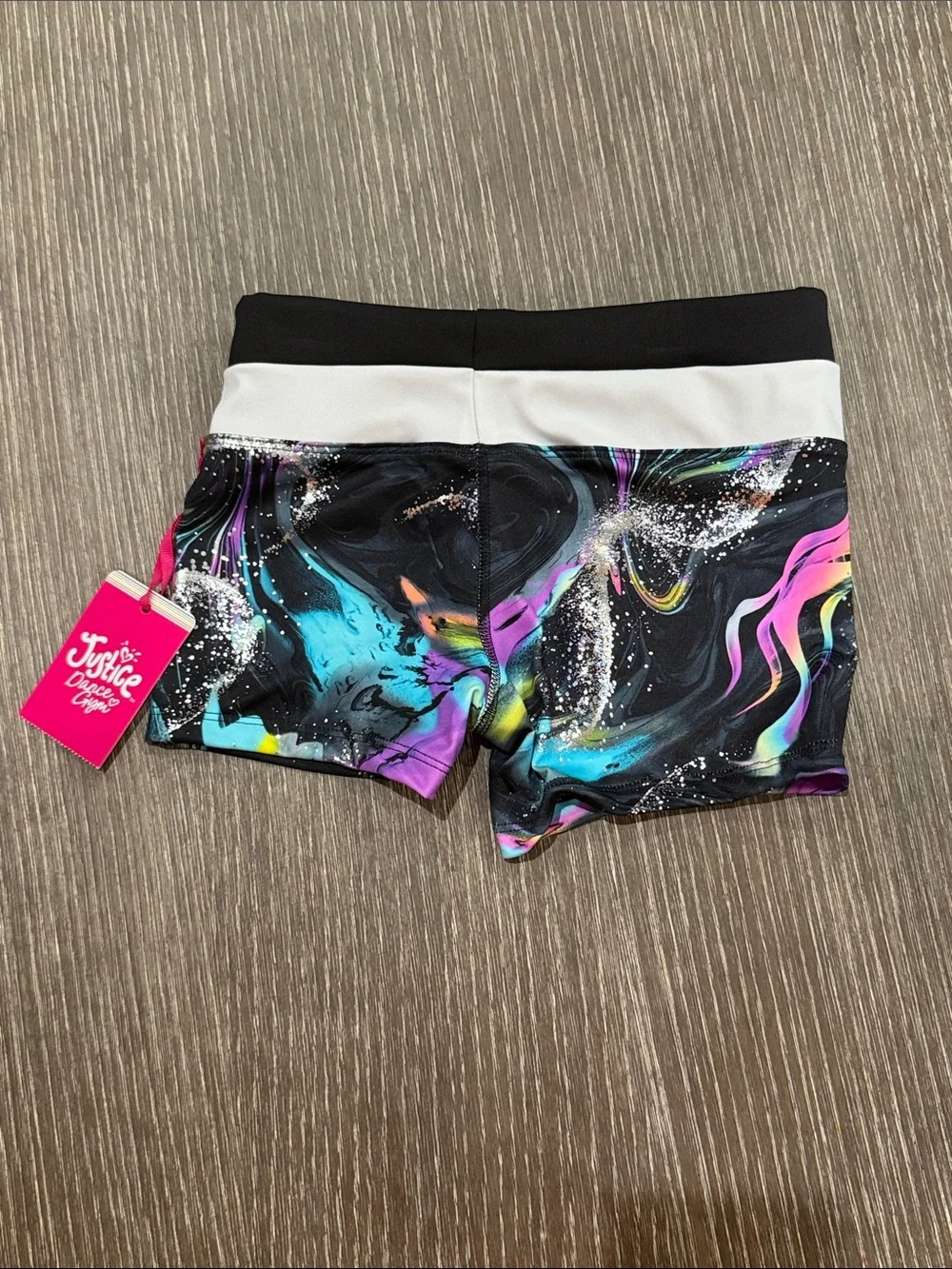 NWT Size Medium (10) Justice Black Silver Swirl Girls' Athletic Shorts